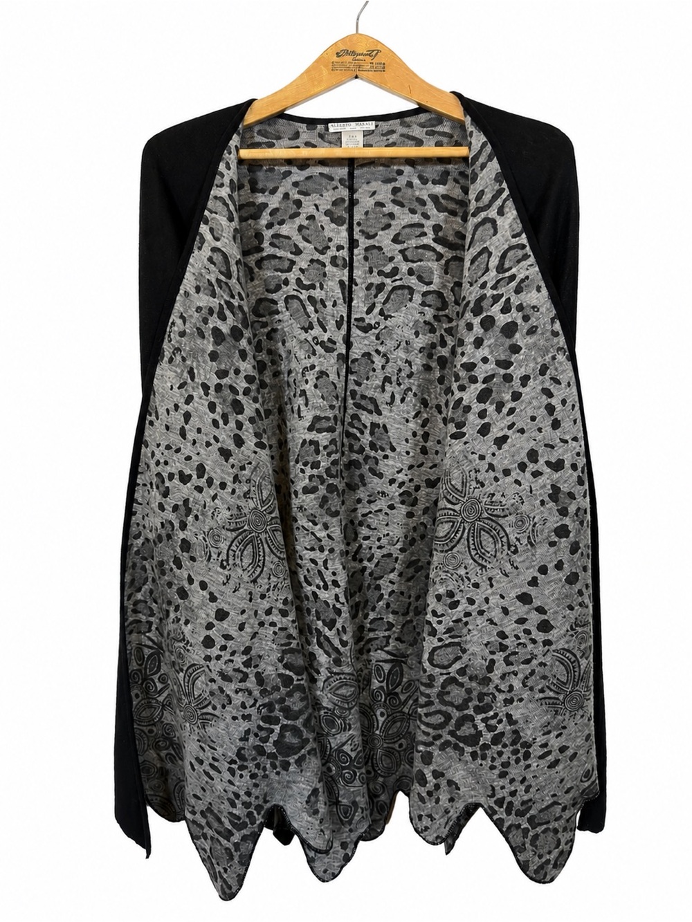 Vtg Alberto Makali Y2K Wool Mixed Animal Print Open Cardigan Wrap S/M Mob Wife - Picture 3 of 5